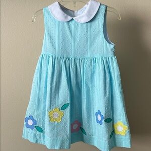 Florence Eiseman Light Blue Dress with Colorful Floral appliqué